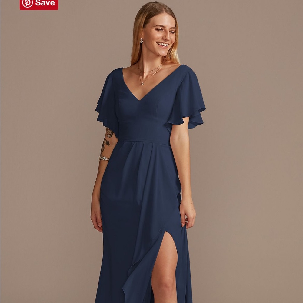 David's Bridal Flutter Sleeve Bridesmaid Dress with Cascade